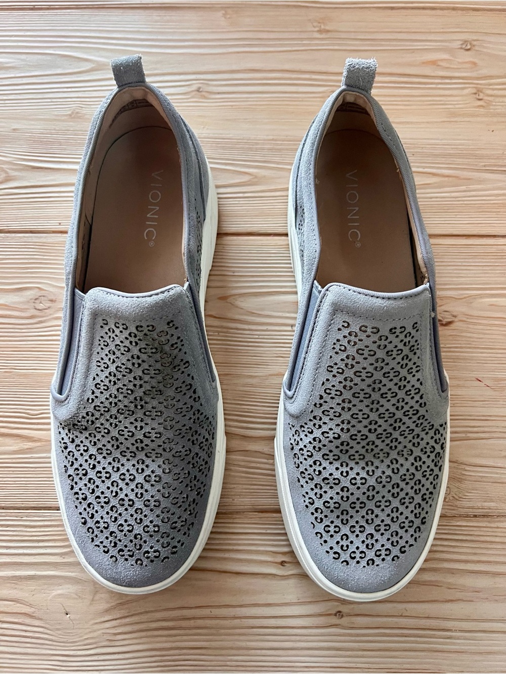 Vionic Perforated Slip-On Sneakers Blue Gray Size 10 Comfort Walking Shoes
